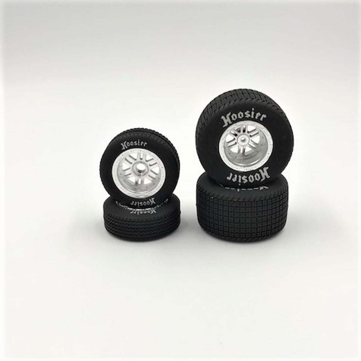 1RC FR/RR Soft Tires & Chrome Wheels, Hoosier, 1/18 Sprint (4) - Iron City RC Hobbies