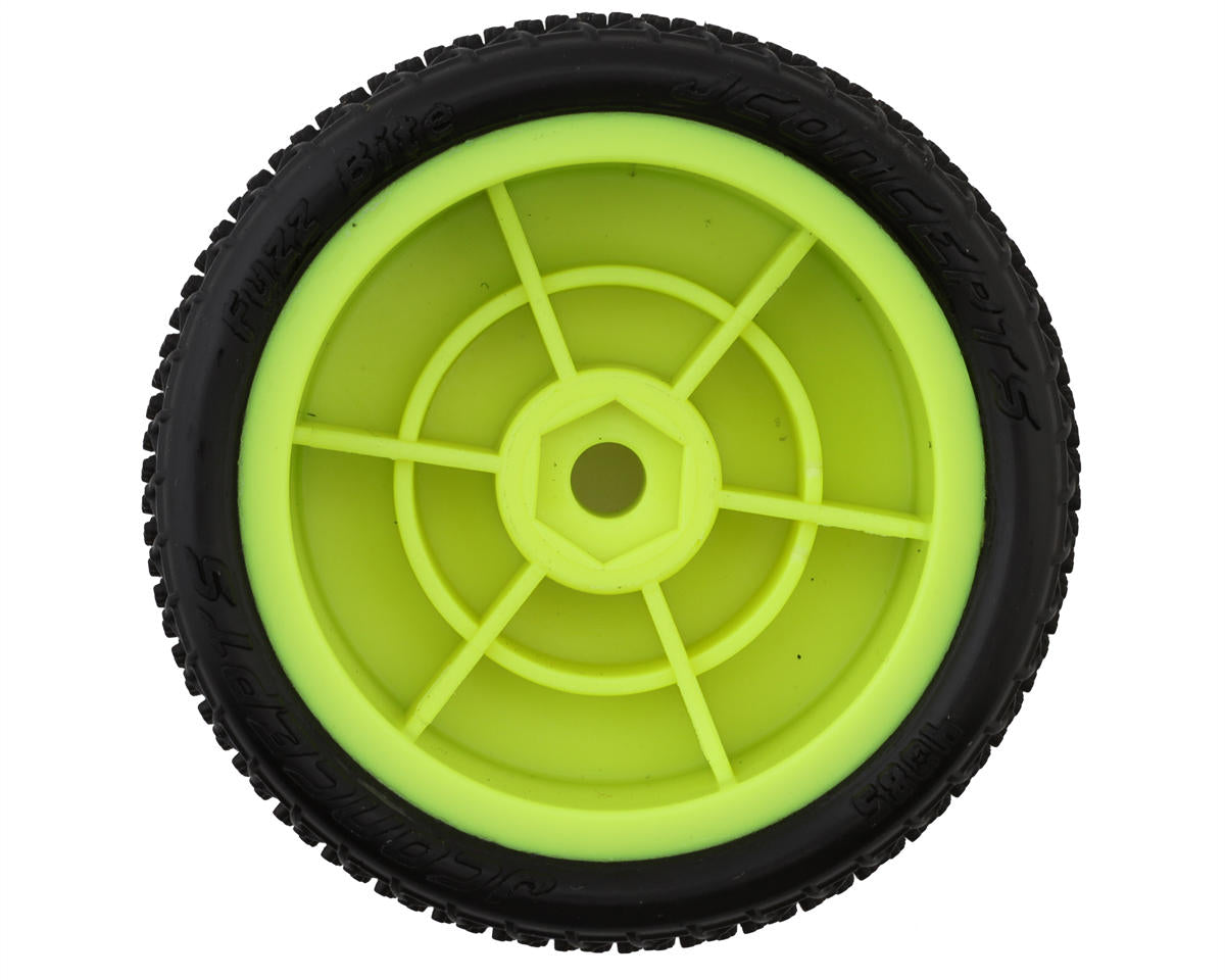 JConcepts Mini-B Fuzz Bite Pre-Mounted Front Tires (Yellow) (2) (Pink) - Iron City RC Hobbies