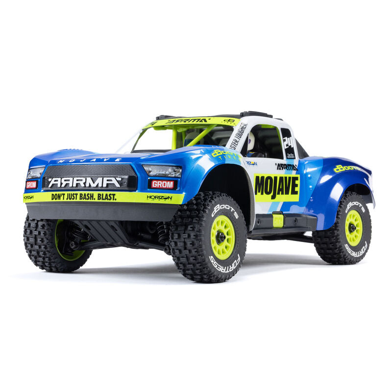 ARRMA MOJAVE GROM MEGA 380 Brushed 4X4 Small Scale Desert Truck RTR with Battery & Charger, Blue/White - Iron City RC Hobbies
