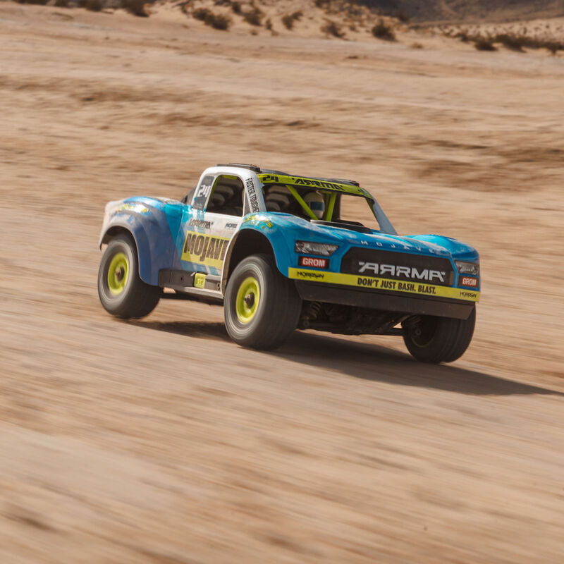 ARRMA MOJAVE GROM MEGA 380 Brushed 4X4 Small Scale Desert Truck RTR with Battery & Charger, Blue/White - Iron City RC Hobbies