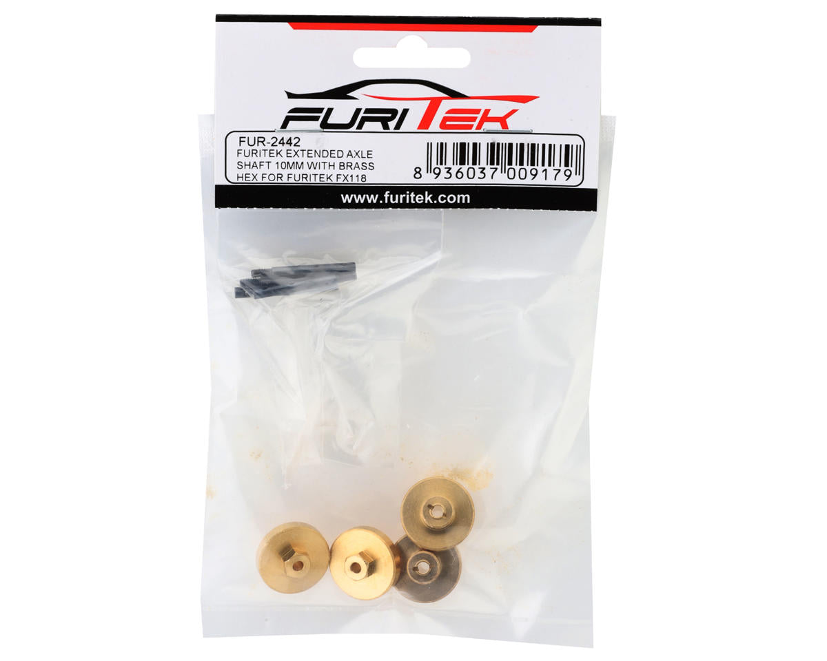 Furitek FX18 Extended Brass Wheel Hex Adapters (10mm) (4) (14.1g) - Iron City RC Hobbies