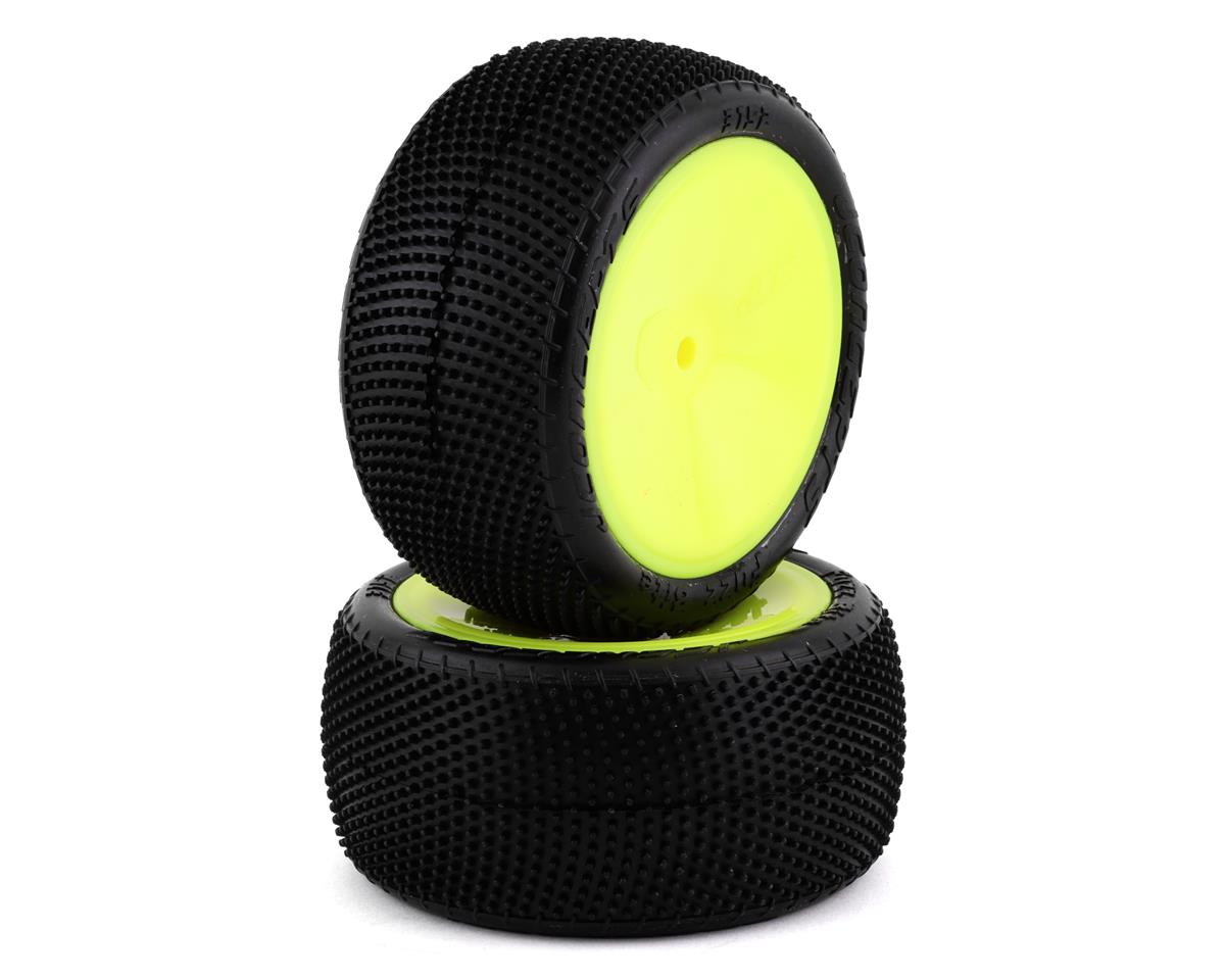 JConcepts Fuzz Bite LP 2.2" Mounted Rear Buggy Carpet Tires (Yellow) (2) (Pink) w/12mm Hex - Iron City RC Hobbies
