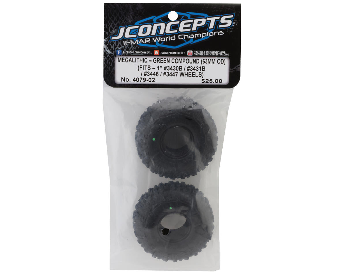 JConcepts Megalithic 1.0" Micro Crawler Tires (2) (63mm OD) (Green) - Iron City RC Hobbies