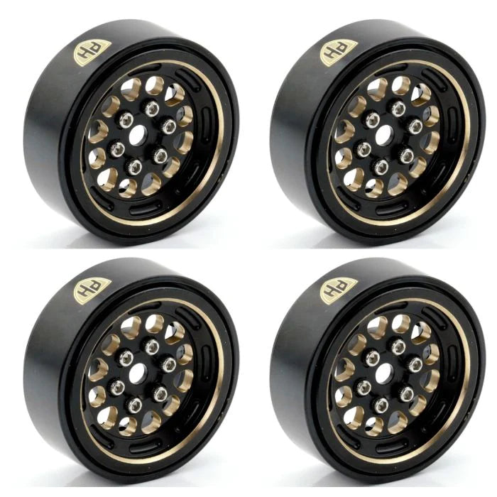 Power Hobby - 1.0" Black Brass Beadlock Crawler Wheels, for, 1/24 Axial SCX24 - Iron City RC Hobbies