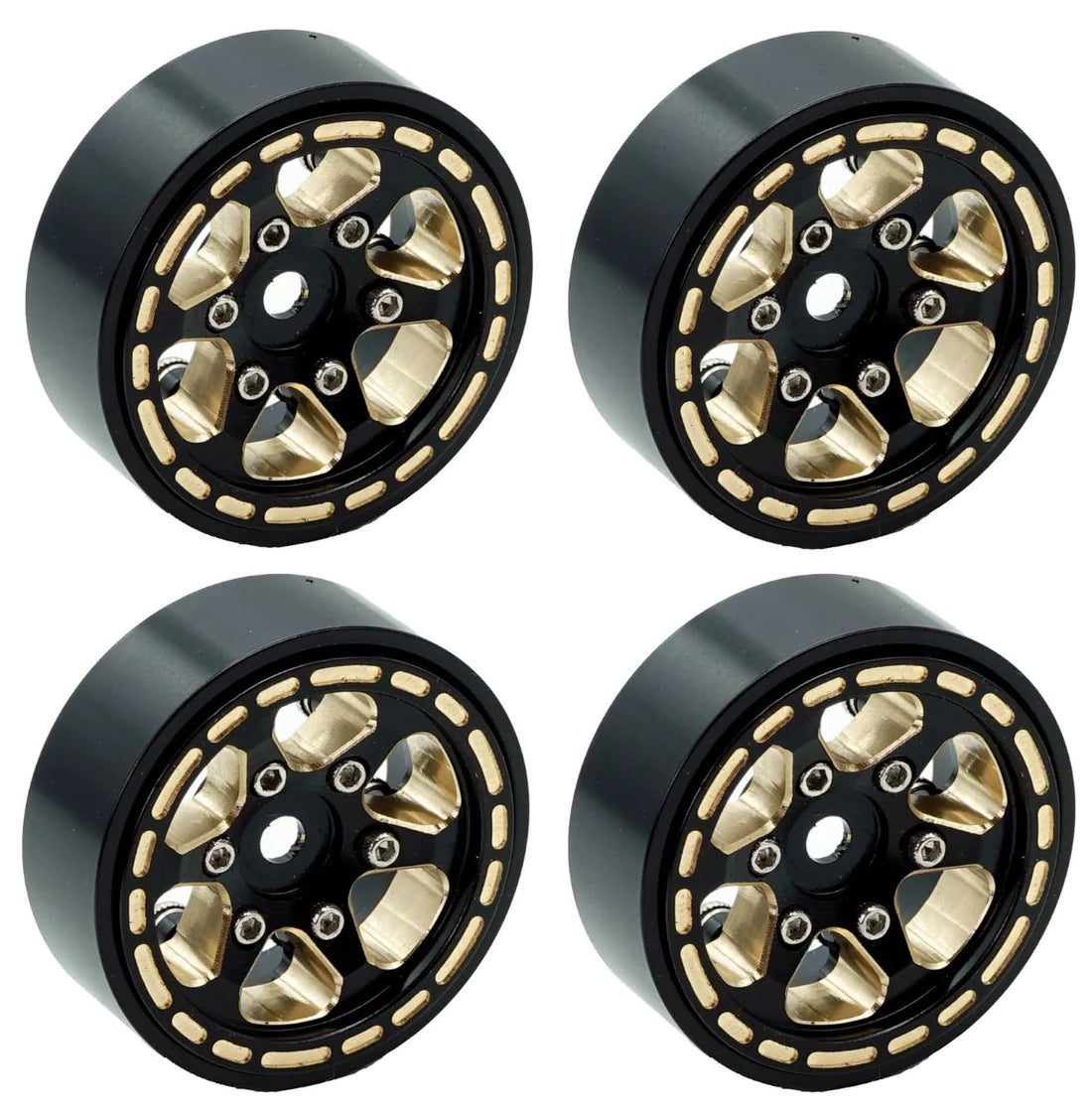 Power Hobby 1:24 Axial SCX24 1.0" Black Brass Beadlock Crawler Wheels - Iron City RC Hobbies