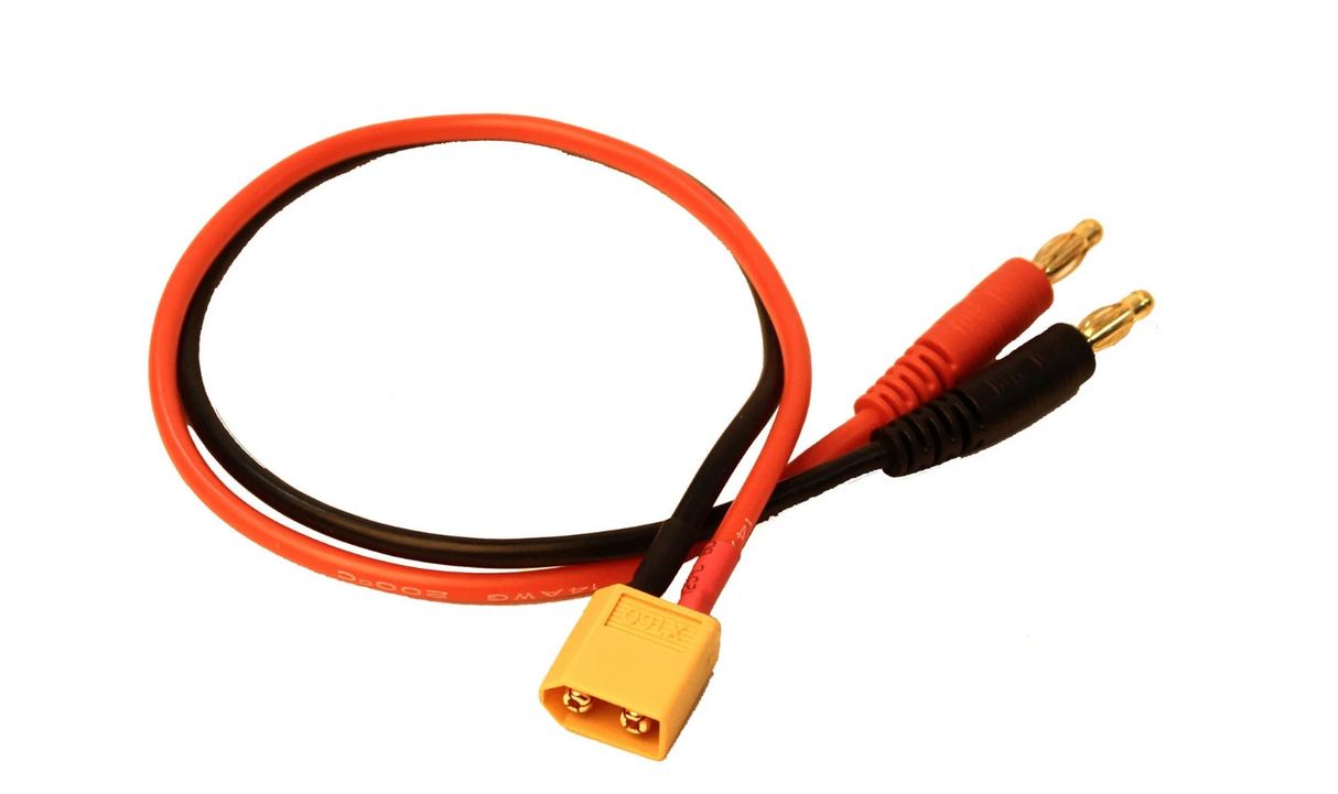Racers Edge Charge Adapter: Male XT60 to Male 4mm Bullets-300mm Wire - Iron City RC Hobbies