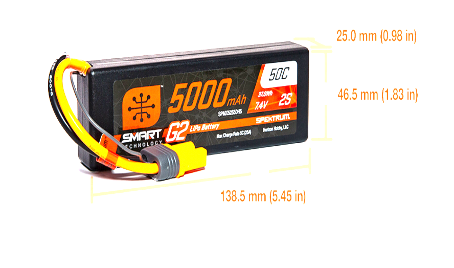 Smart 7.4V 5000mAh 2S 50C Smart G2 Hardcase LiPo Battery: IC5 - Iron City RC Hobbies