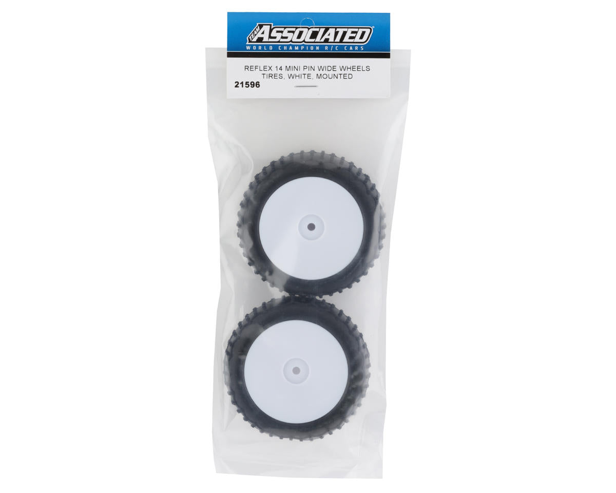 Associated Reflex 14B Rear Wide Pre-Mounted Mini Pin Tire (2) (White) - Iron City RC Hobbies