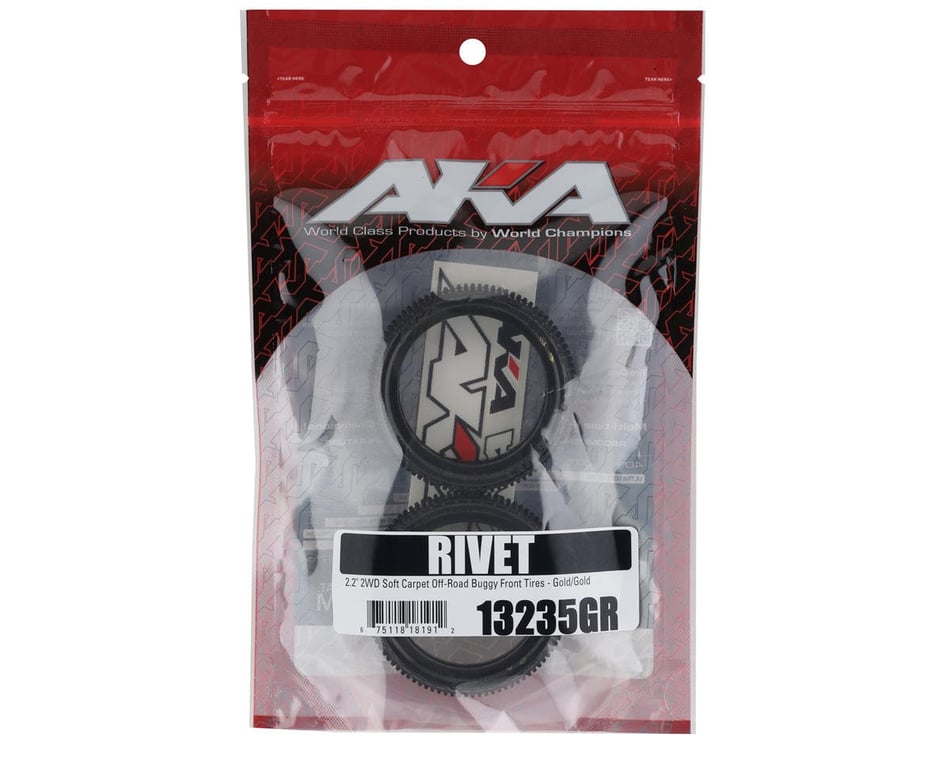 AKA Rivet Carpet 2.2" 2WD Front Buggy Tires (2) (Gold Soft) (13235GR) - Iron City RC Hobbies