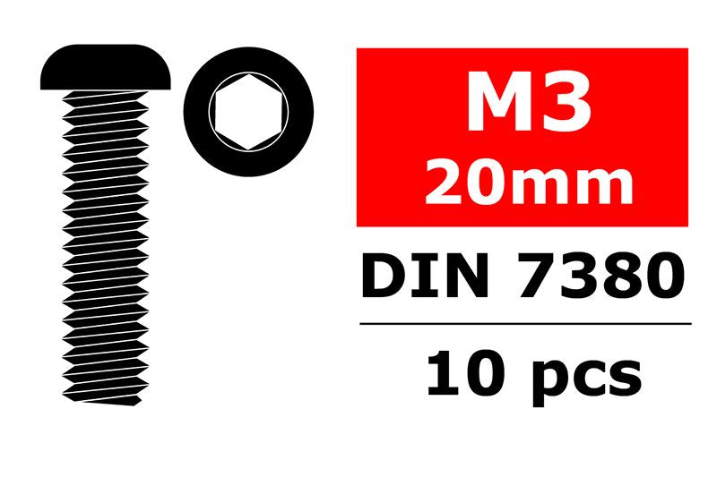 Team Corally Steel Screws M3 x 20mm, Hex Button Head, 10pcs