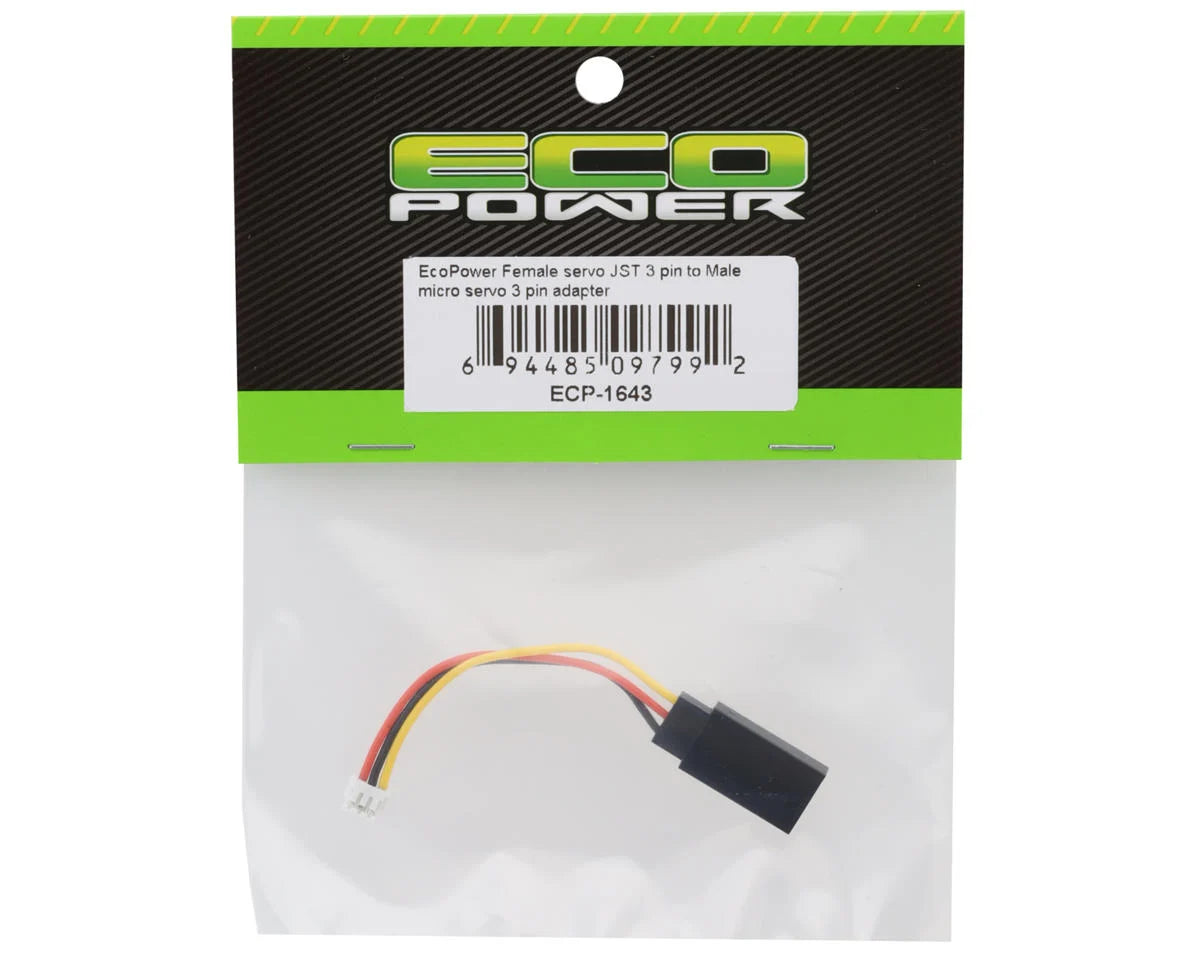 EcoPower Female Servo JST 3-Pin to Micro Servo 3-Pin Adapter (Micro Receiver) (Male JST/Female Micro 3-Pin)