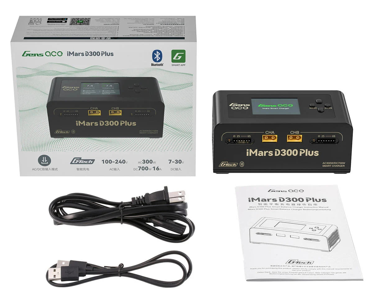 Gens Ace iMars D300 Plus G-Tech Smart Dual AC/DC Charger (6S/16A) (AC-300W) (DC-350W x2) w/Bluetooth App Control (Choose Color)