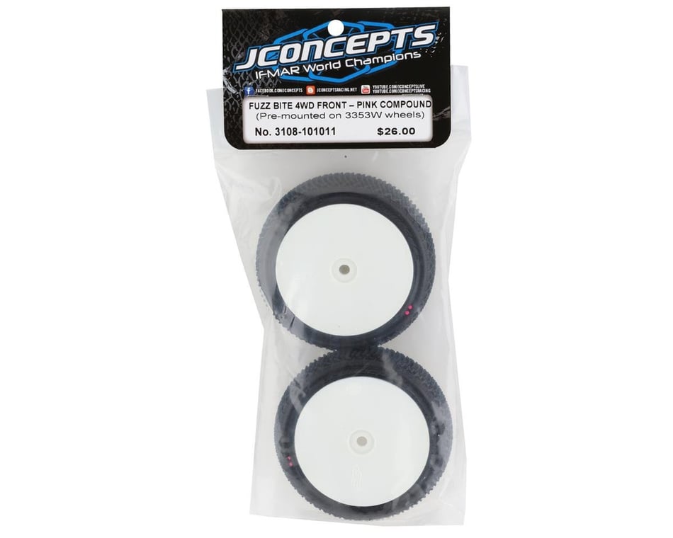 JConcepts Fuzz Bite LP 2.2" Pre-Mounted 4WD Front Buggy Tire (White) (2) (Pink) w/12mm Hex - Iron City RC Hobbies