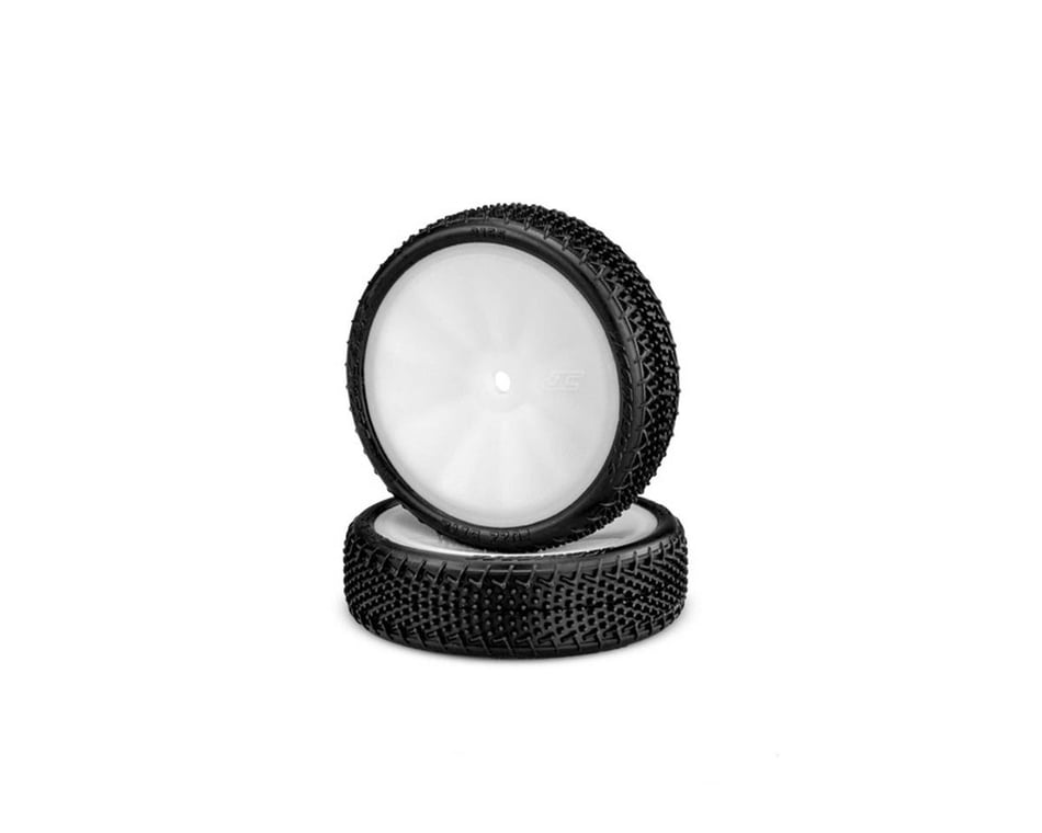 JConcepts Fuzz Bite LP 2.2" Pre-Mounted 2WD Front Buggy Carpet Tires (White) (2) (Pink) w/12mm Hex (3165-101011) - Iron City RC Hobbies