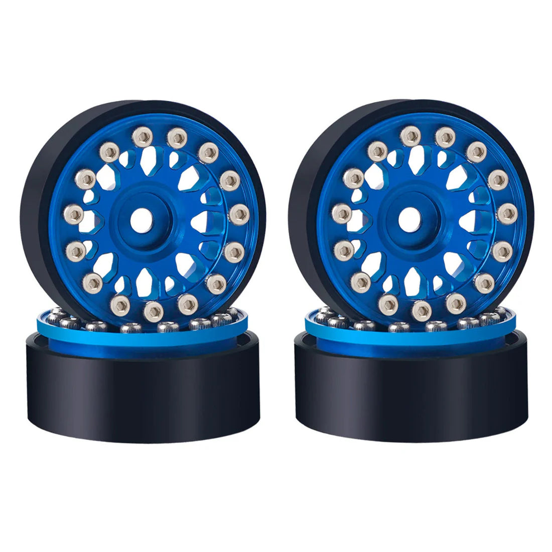 Powerhobby Aluminum Beadlock 1.0" Wheels 1/24 Axial SCX24 Jeep C10 4pc Blue