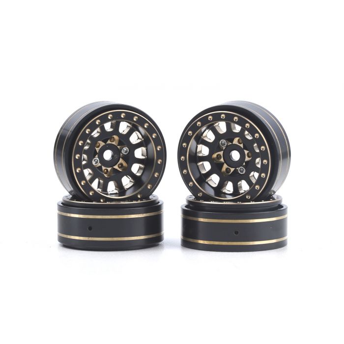 Powerhobby Axial SCX24 1.0" Black / Gold Brass Beadlock Crawler Wheels 1/24 - Iron City RC Hobbies