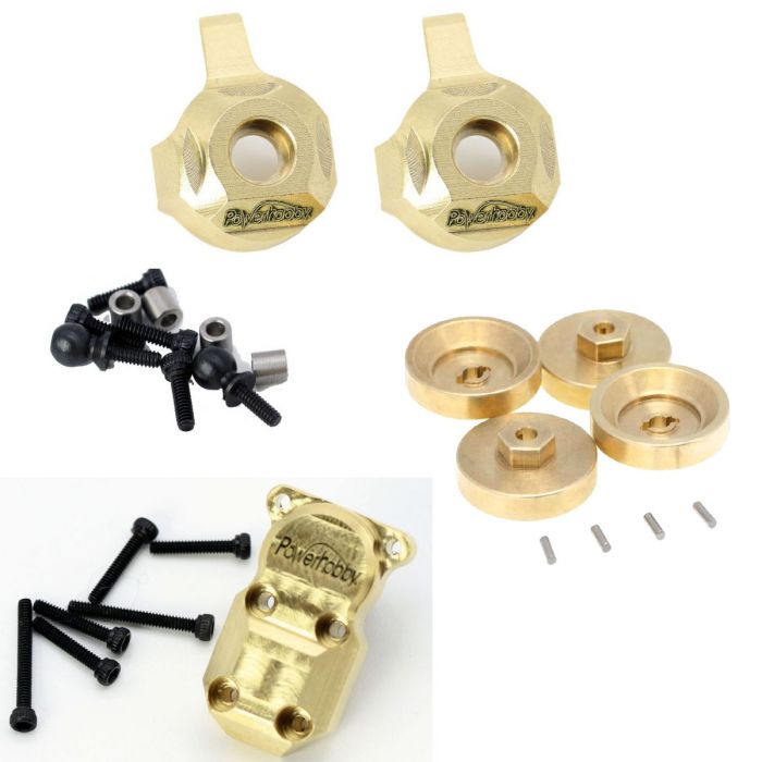 Powerhobby Axial SCX24 Brass Hex Hubs, Diff Cover, Front Knuckles - Iron City RC Hobbies