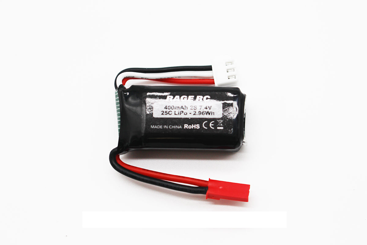 Rage RC 2S 7.4V 400mAh LiPo with JST Plug; P-51D BL, F4U BL