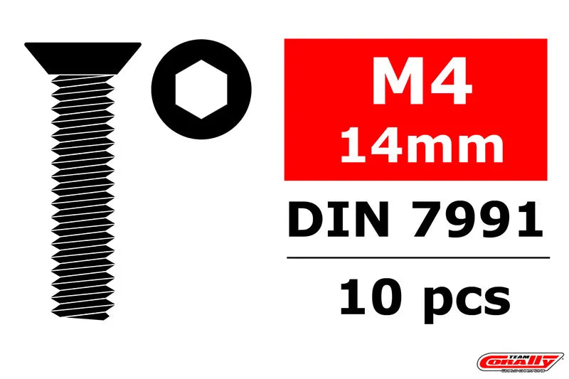 Team Corally Steel Screws M4 x 20mm, Hex Flat Head, 10pcs - Iron City RC Hobbies