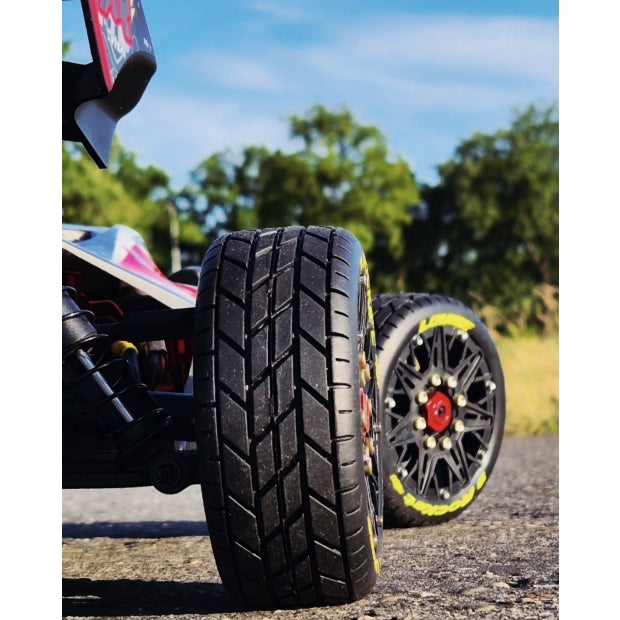 Louise MFT B-Rocket Soft 1/8 Buggy Tires, 17mm Hex, 0" & 1/2" Offset, Mounted on Black Rims, (2)