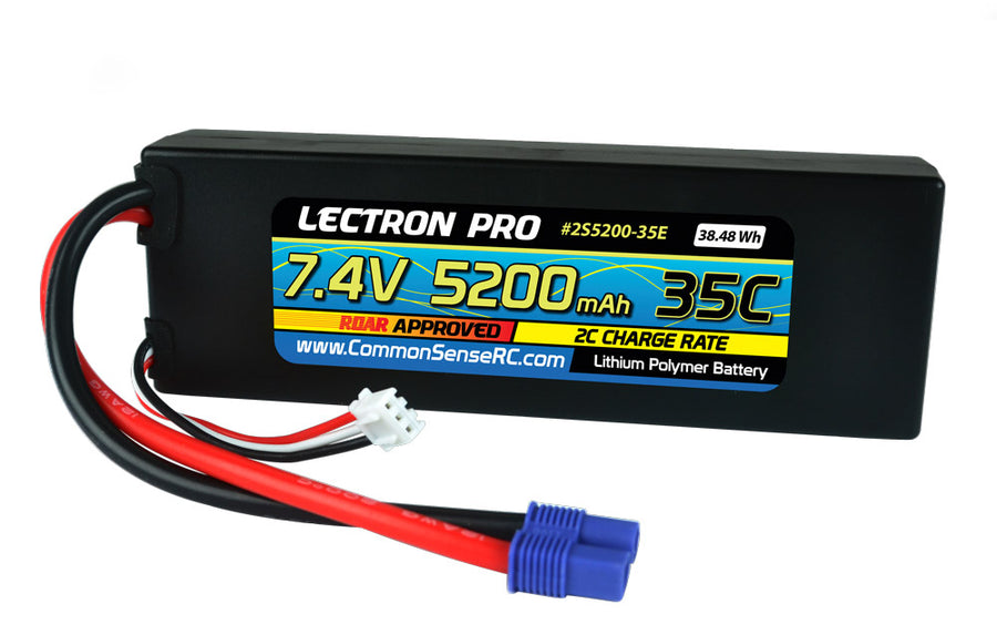 Lectron Pro 7.4V 5200mAh 35C Lipo Battery with EC3 Connector for 1/10th Scale Cars & Trucks - Losi, ECX - Iron City RC Hobbies