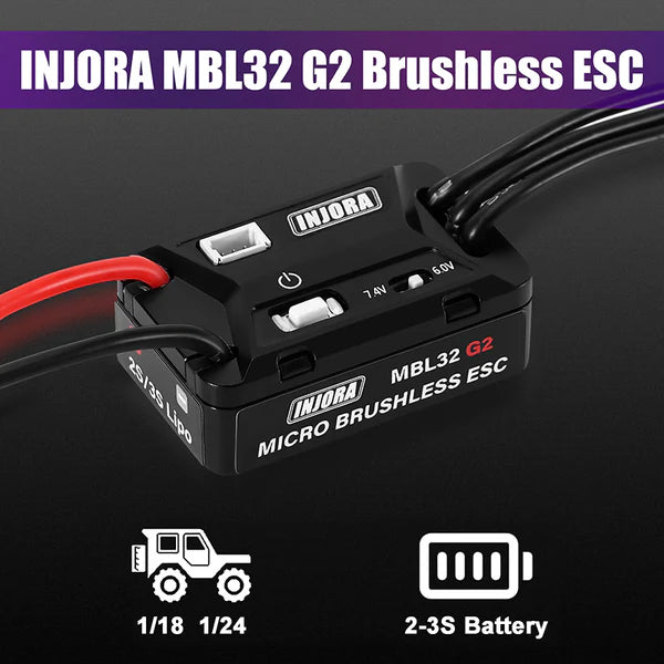 INJORA MBL32 G2 Waterproof Micro Brushless ESC for 1/18 TRX4M Ascent18 1/24 SCX24