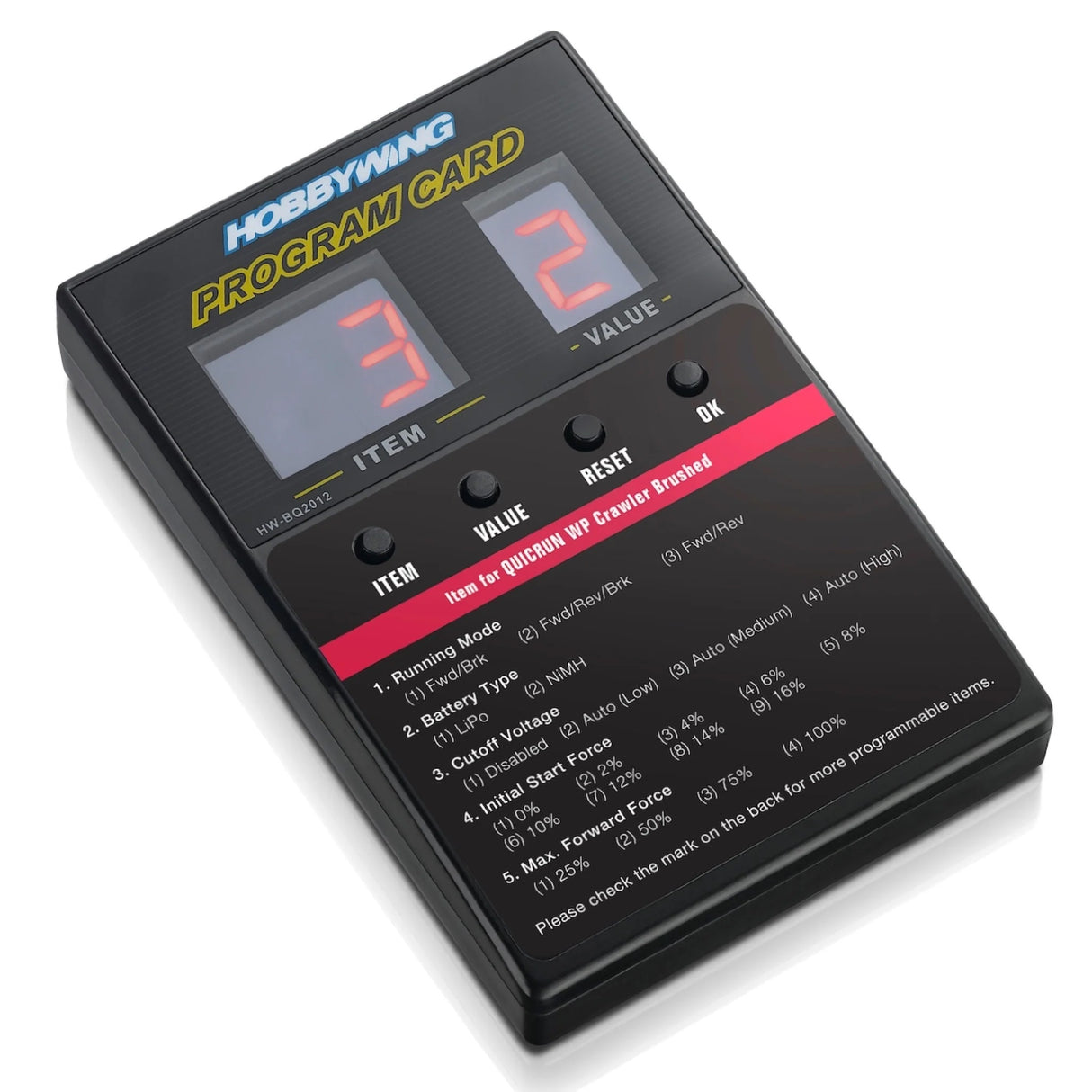 Hobbywing LED Program Card - General Use for Cars, Boats, and Air