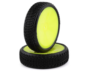JConcepts Fuzz Bite LP 2.2 Pre-Mounted 2WD Front Buggy Carpet Tires (Yellow) (2) (Pink) w/12mm Hex - Iron City RC Hobbies