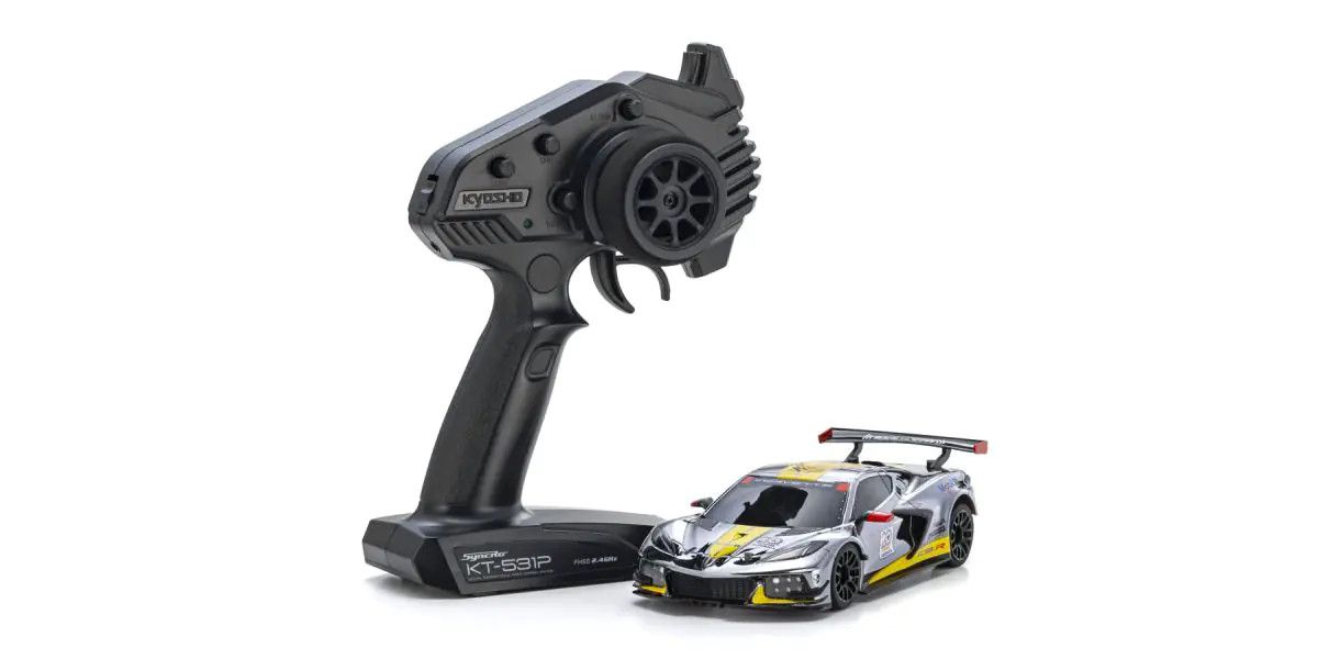 MINI-Z RWD MR-04 readyset CHEVROLET® CORVETTE® C8.R Chrome / Yellow Kyosho America 20th Anniversary - Iron City RC Hobbies