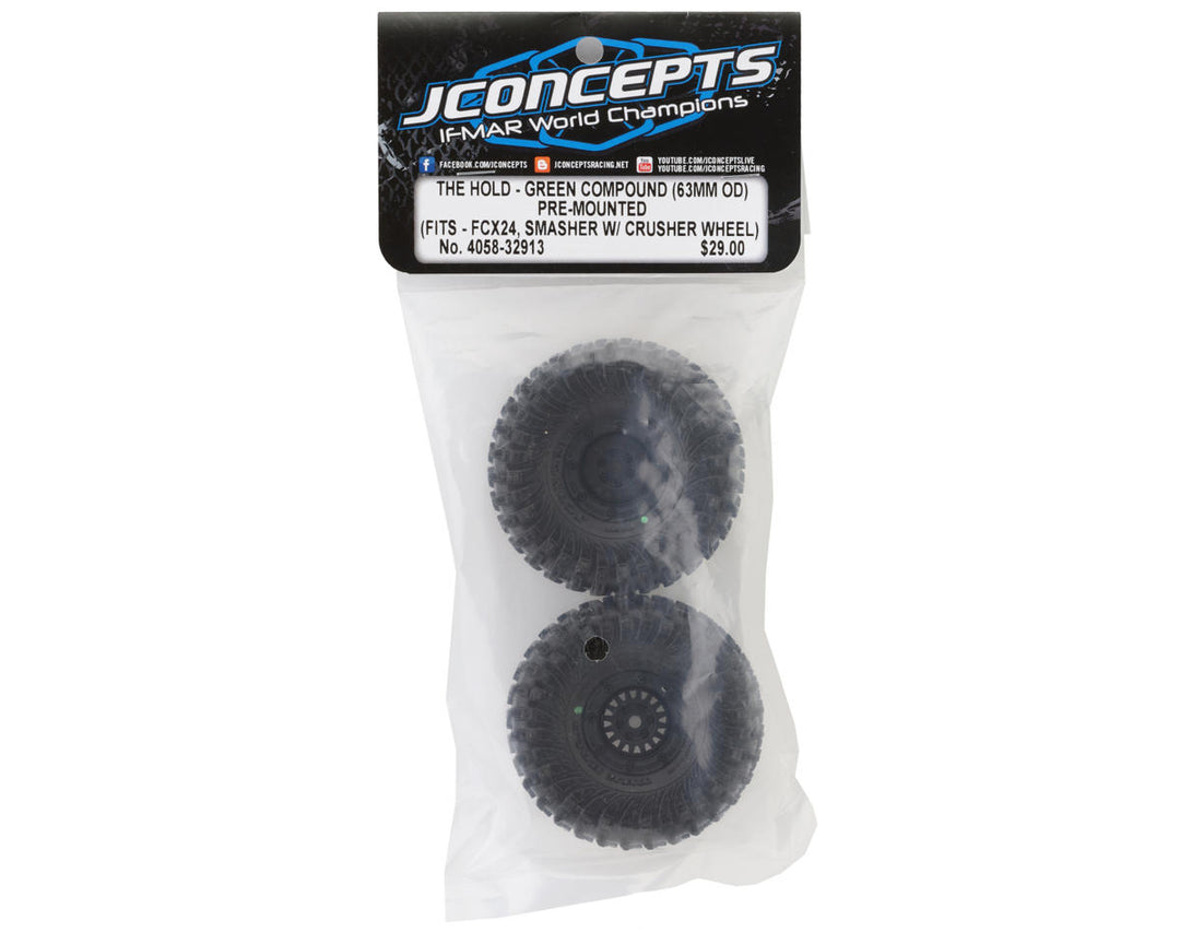 JConcepts The Hold 1.0" Pre-Mounted Tires (63mm OD) (2) w/Crusher Wheels (Green) - Iron City RC Hobbies