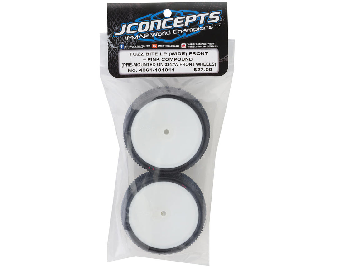 JConcepts Fuzz Bite LP Wide 2.2" Pre-Mounted 2WD Front Buggy Carpet Tires (Pink) (2) w/12mm Hex - Iron City RC Hobbies