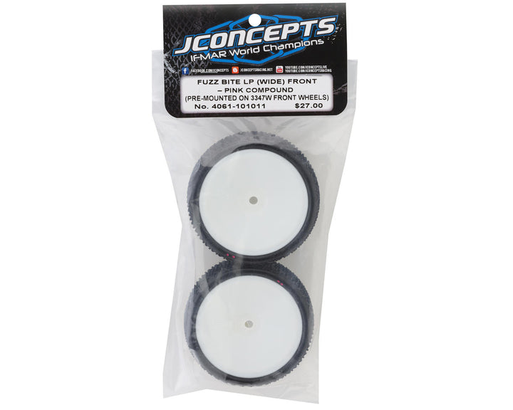 JConcepts Fuzz Bite LP Wide 2.2" Pre-Mounted 2WD Front Buggy Carpet Tires (Pink) (2) w/12mm Hex - Iron City RC Hobbies