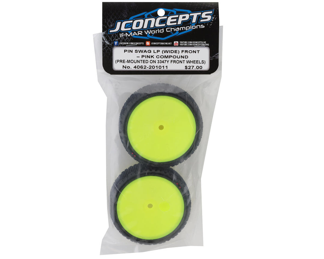 JConcepts Pin Swag LP Wide 2.2" Pre-Mounted 2WD Front Buggy Carpet Tires (Pink) (Yellow) (2) w/12mm Hex - Iron City RC Hobbies