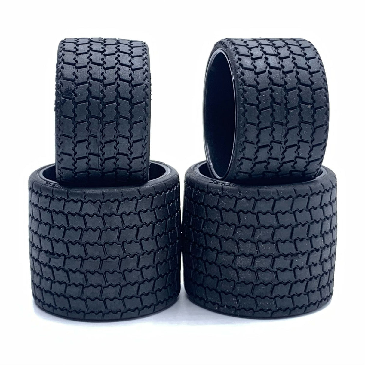 Gravity RC 12th scale rubber tires, black wheel, set of 4, pre glued