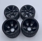 Gravity RC 12th scale rubber tires, black wheel, set of 4, pre glued