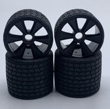Gravity RC 12th scale rubber tires, black wheel, set of 4, pre glued