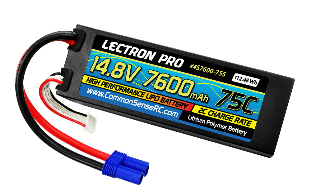Lectron Pro 14.8V 7600mAh 75C Hard Case Lipo Battery with EC5 Connector - Iron City RC Hobbies