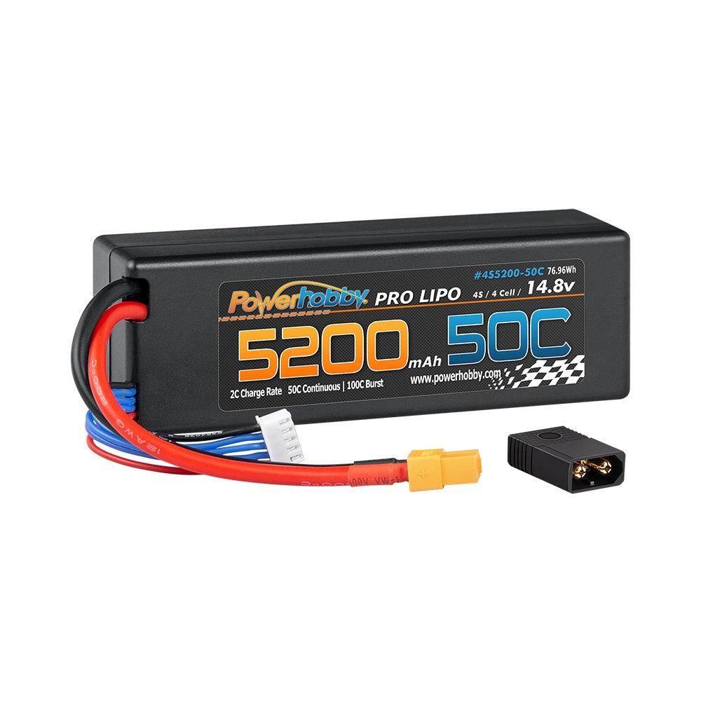 Powerhobby 4s 14.8v 5200mah 50c Lipo Battery w XT60 + Adapter Plug Hard Case LCG