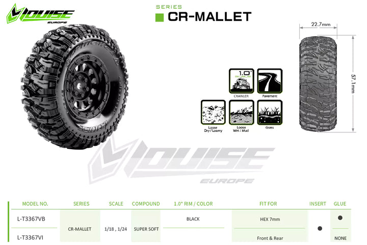 Louise RC - CR-MALLET - 1-18/1-24 Crawler Tires - Super Soft - for 1.0 Wheels