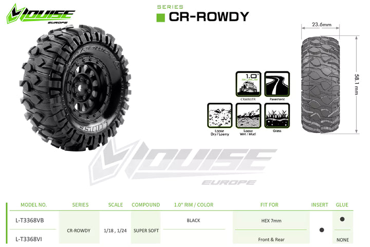 Louise RC - CR-ROWDY - 1-18/1-24 Crawler Tires - Super Soft - for 1.0 Wheels