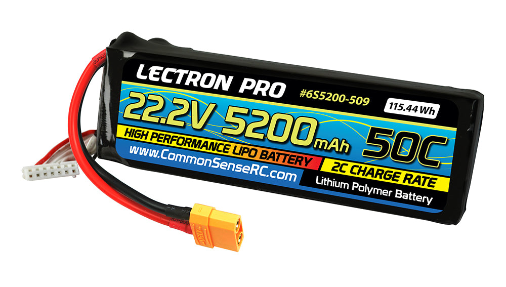 Lectron Pro 22.2V 5200mAh 50C Lipo Battery with XT90 Connector for Large Planes, Helis, Quads & 1/8 Trucks - Iron City RC Hobbies