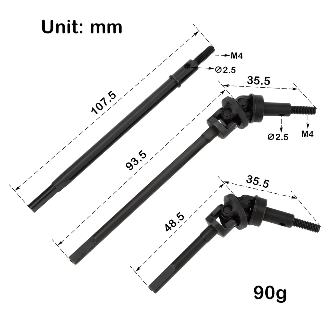 MEUS Racing Metal Isokinetic 3-Section CVD Shafts for 194mm/224mm Wheel Distance 1/10 AR44/AR45 Capra Axles