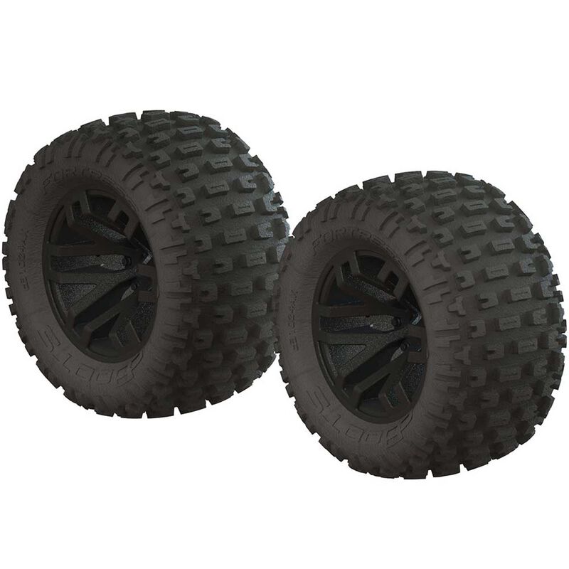 Arrma 1/10 DBOOTS FORTRESS MT 2.2/3.0 PRE-MOUNTED TIRES, 14MM HEX, BLACK (2) - Iron City RC Hobbies