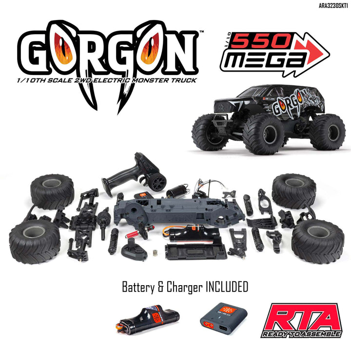 ARRMA 1/10 GORGON 2WD RTA Kit Brushed Monster Truck (Battery & Charger Included), Gun Metal