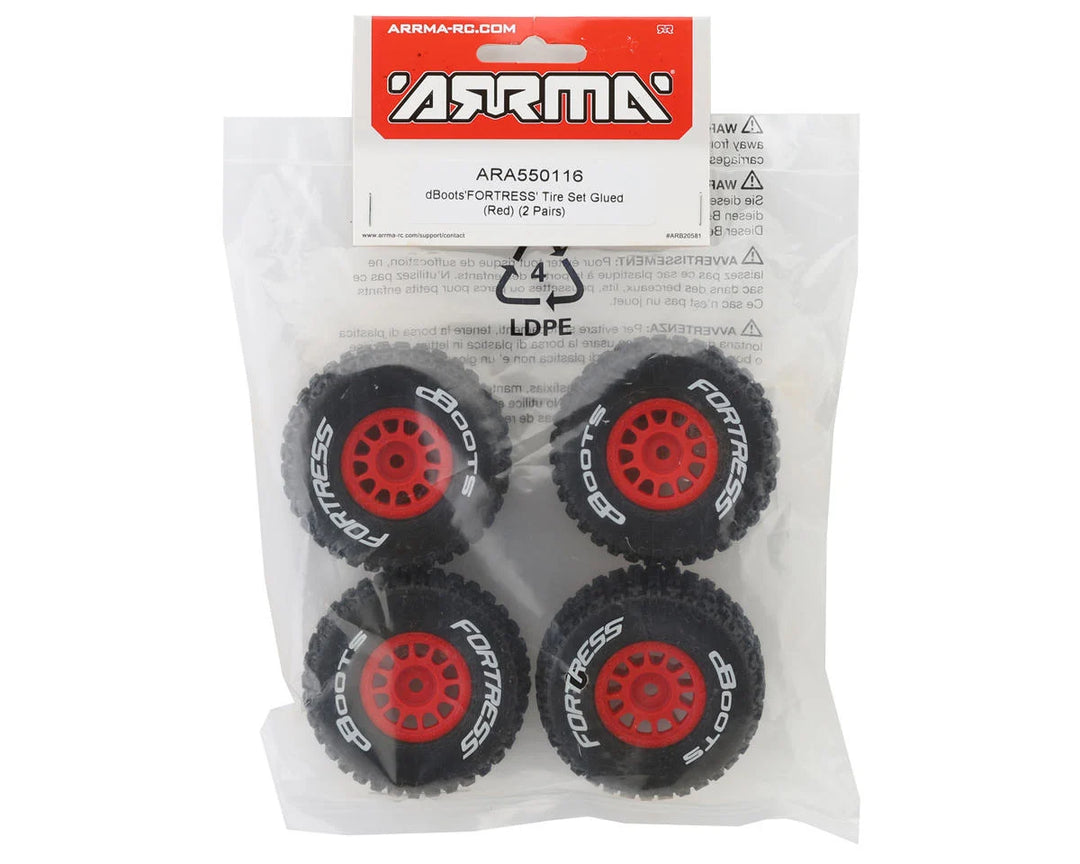 Arrma dBoots 'Fortress' 1/18 Pre-Mounted Off-Road Tire Set (Red) (4) - Iron City RC Hobbies