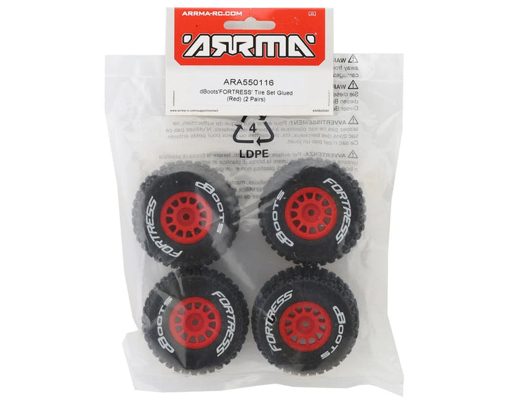 Arrma dBoots 'Fortress' 1/18 Pre-Mounted Off-Road Tire Set (Red) (4) - Iron City RC Hobbies