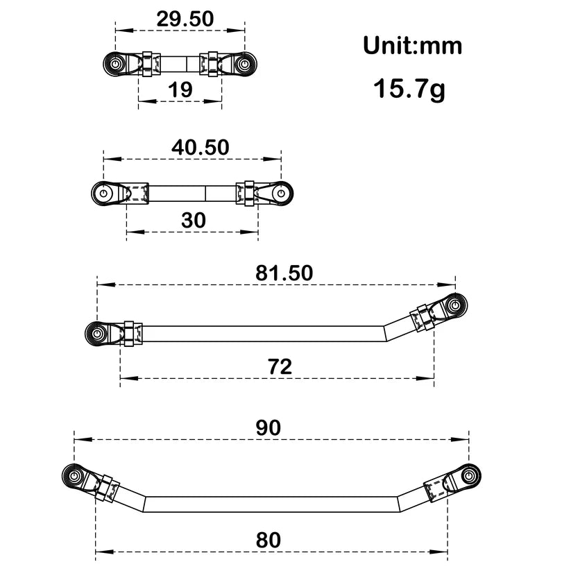 MEUS Racing SCX24 Dead90 Double Bent Links Deadbolt Front Links & 90mm Rear Links for Axial 1/24 SCX24 RC Crawler