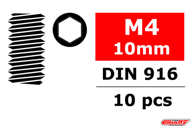 Team Corally - Steel Set Screws M4 x 10mm - Hex - 10 pcs - Iron City RC Hobbies