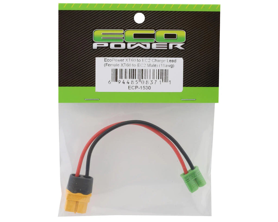 EcoPower XT60 to EC2 Charge Lead (Female XT60 to Male EC2) (4.5") (14AWG) - Iron City RC Hobbies