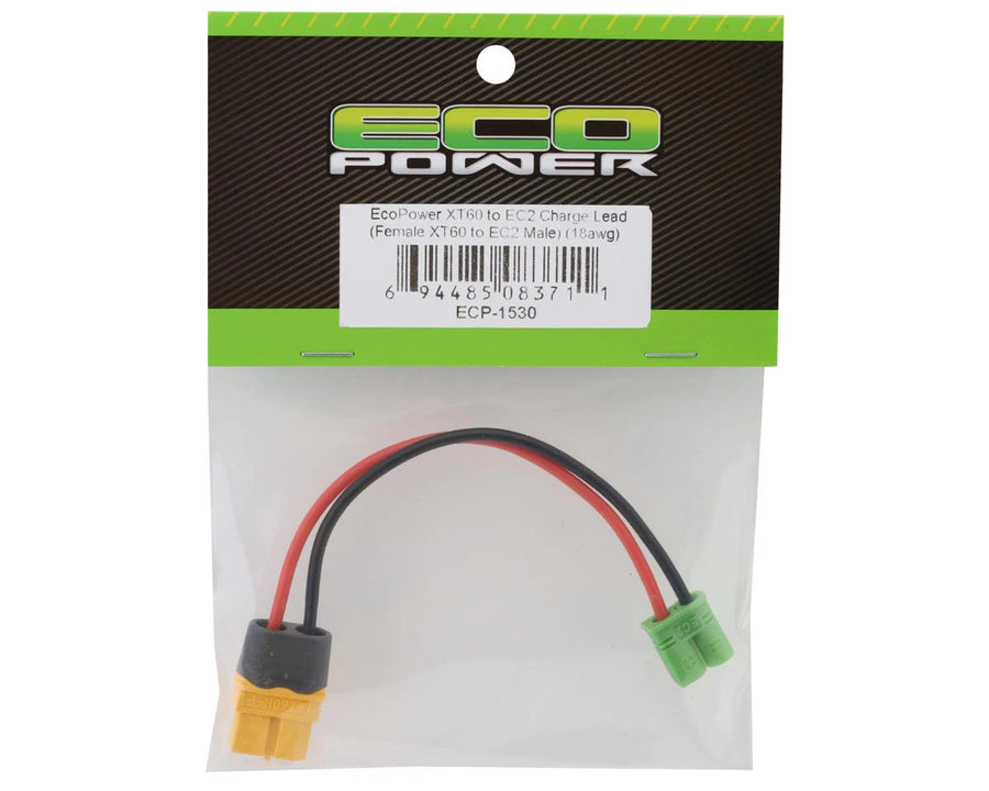 EcoPower XT60 to EC2 Charge Lead (Female XT60 to Male EC2) (4.5") (14AWG) - Iron City RC Hobbies